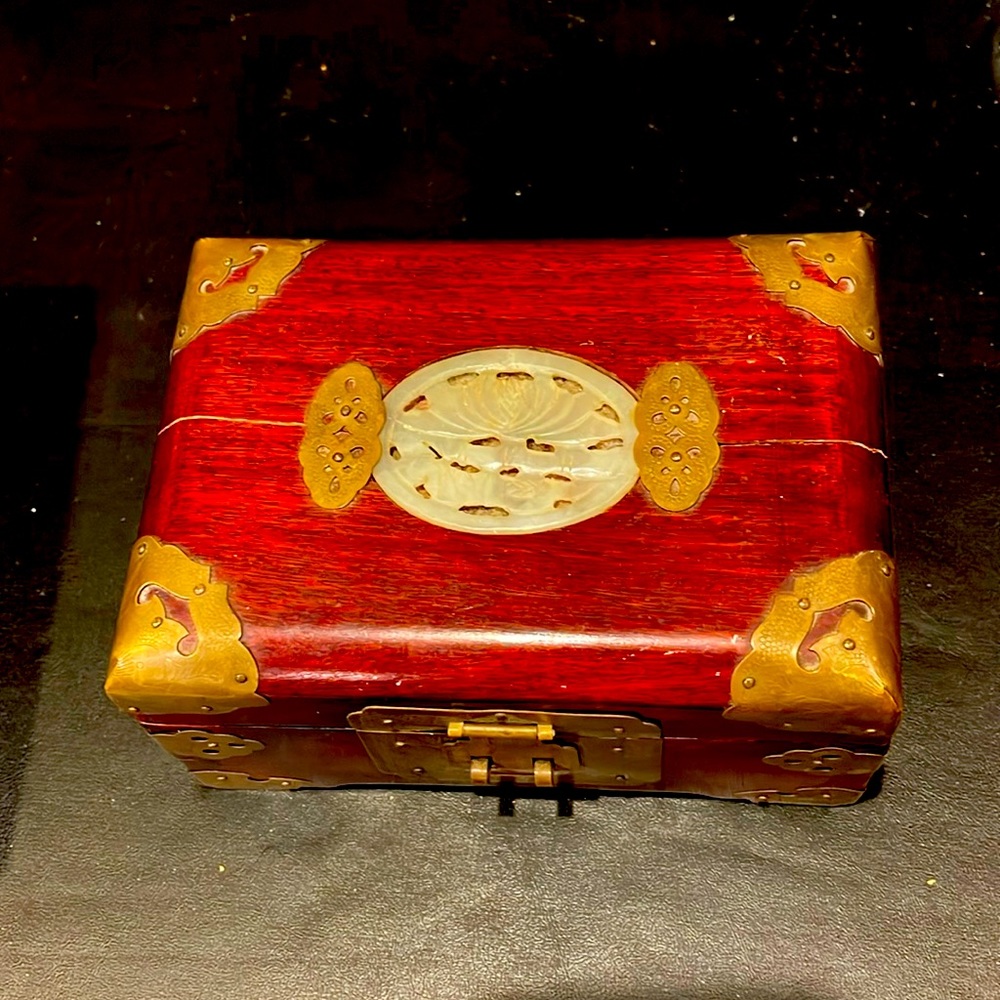 Vintage Shanghai China Asian Cherry Wood Jewelry Box